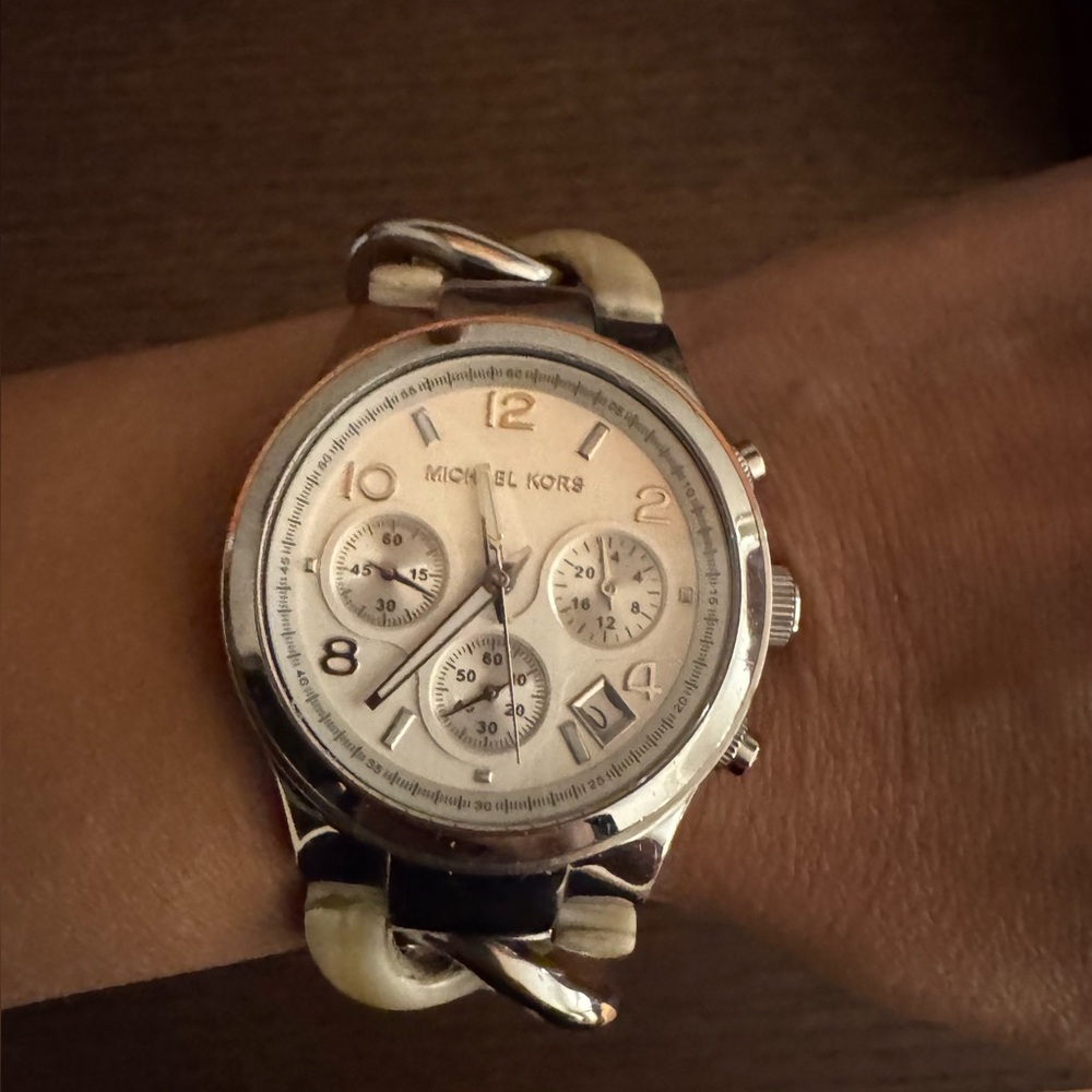 Michael Kors Silver Dial Watch with Cream Accents